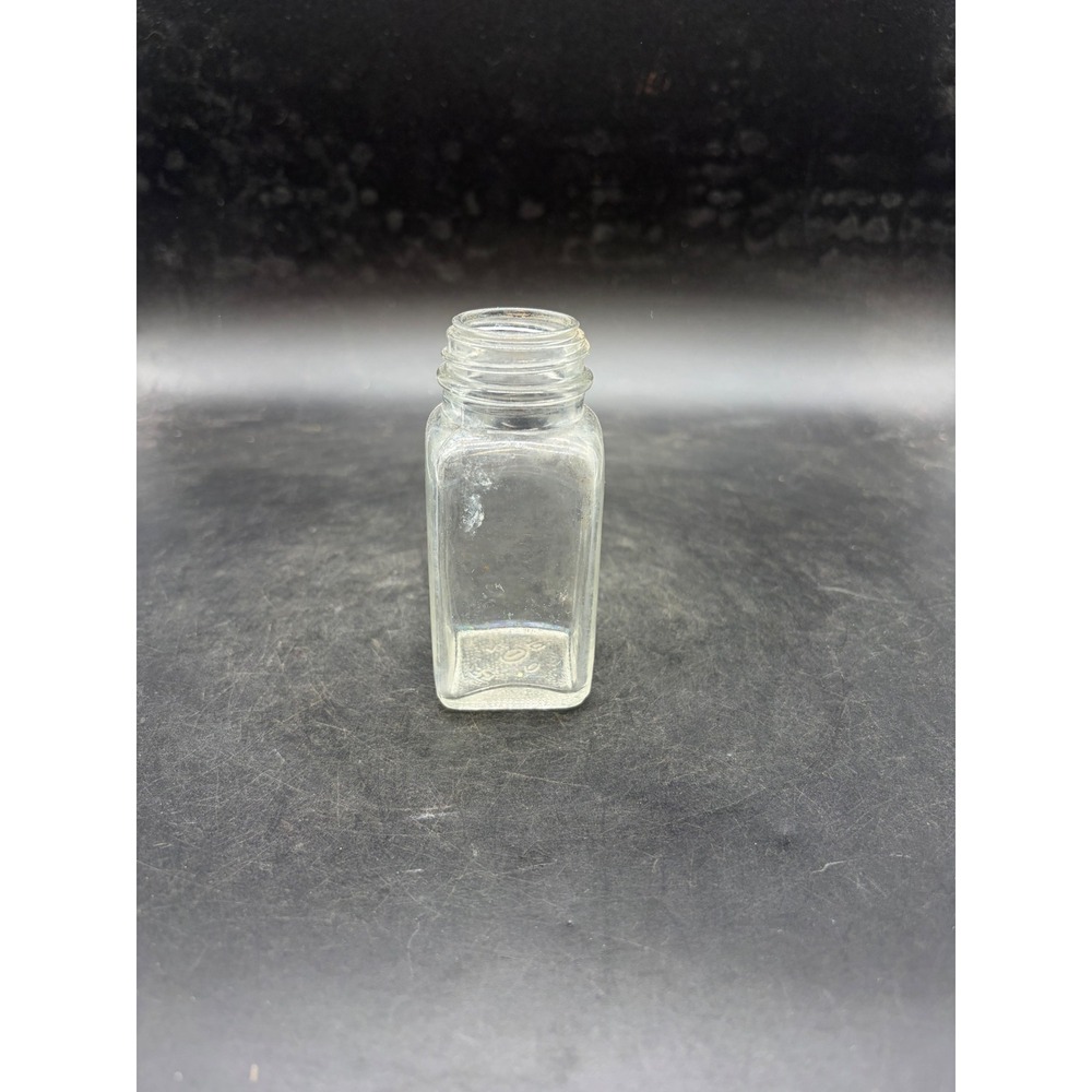 Vintage Owens-Illinois Clear Glass Square Spice Jar 3.25 Inch Apothecary Bottle